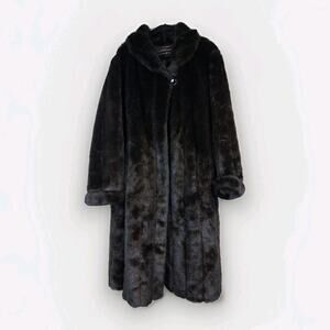 Vintage Lane Bryant Women's Elegant Long Winter Coat Black Faux Fur 22/24